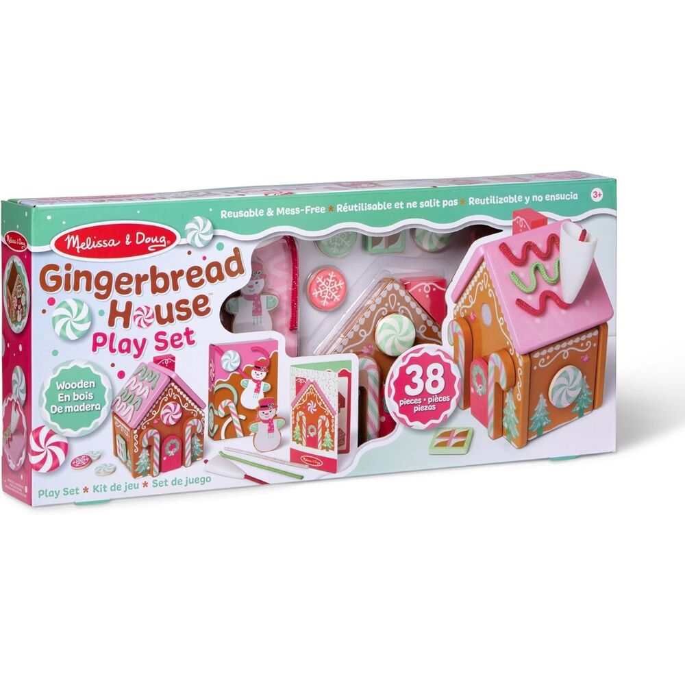 Melissa & Doug Pink Wooden Gingerbread House Play Set 38 Pcs HTF NEW